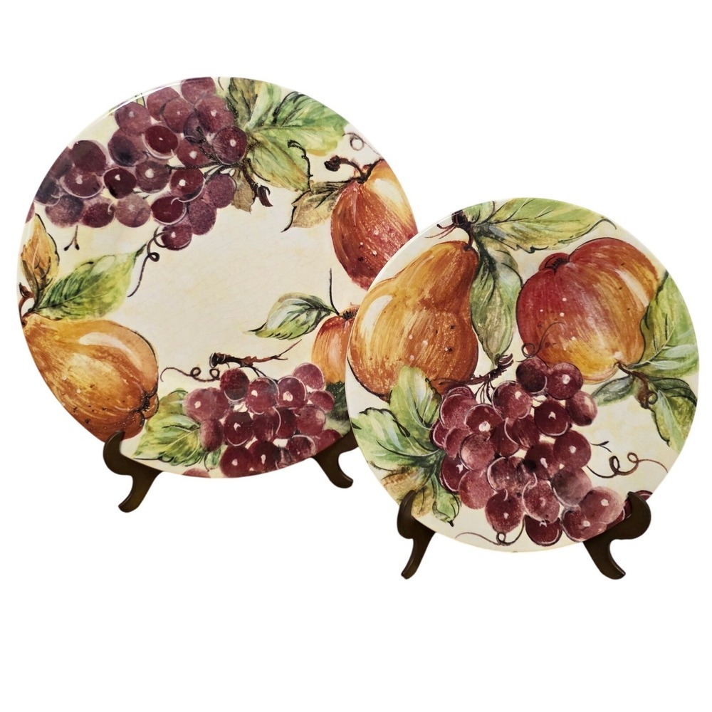 Pier 1 Hand Painted Fruit Plates One Dinner and One Side Italian‎ Earthenware